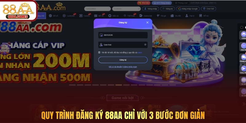 Quy trình đăng ký 88AA chỉ với 3 bước đơn giản